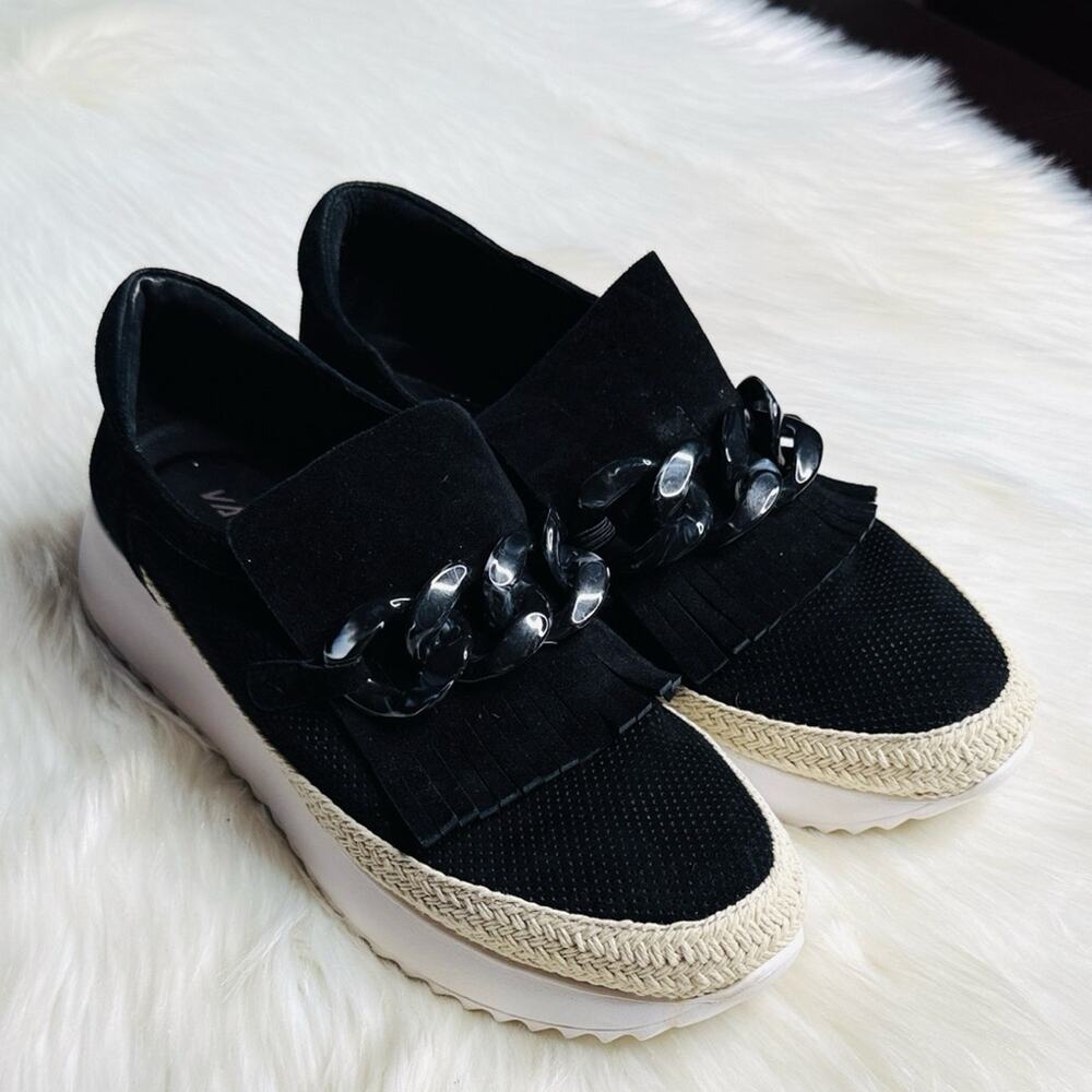 Vaneli Black Suede Qerene Chain Accent Slip On Sneaker